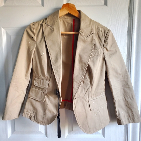 Dsquared2 Womens Cotton Beige Paint Splatter Long Sleeve Jacket Blazer Size 40 - Picture 2 of 15